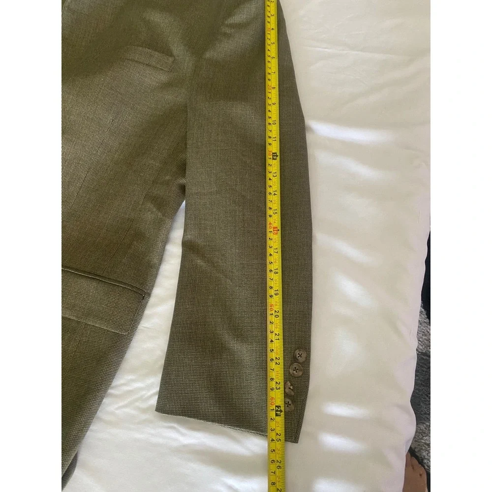Oscar de la renta  Olive Green Micro Check Windowpane Two‎ Button Blazer.